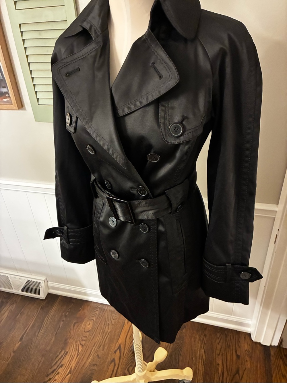 Jessica Simpson Black Double-Breasted Trench Coat with Belt